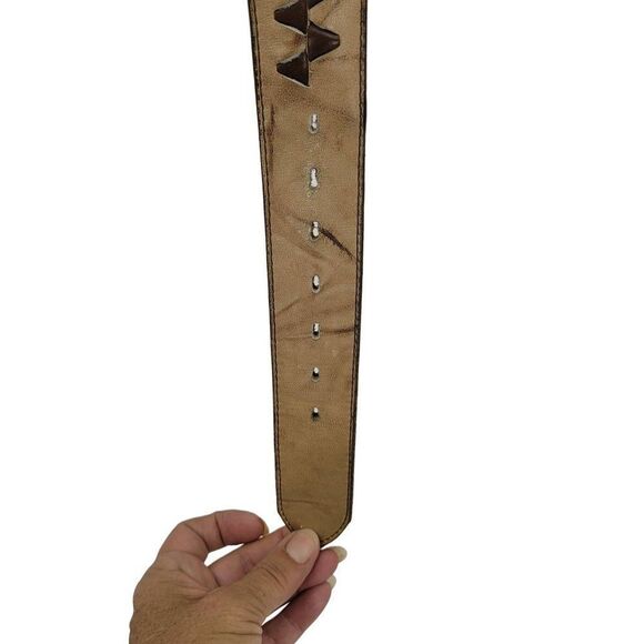 Vintage Nocona Belt Leather Inlay 30 Tan Silver Nickel B R Monogram Buckle - Picture 7 of 10